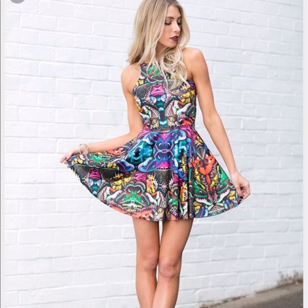 Blackmilk Hyper Moth Scoop Neck Skater Dress